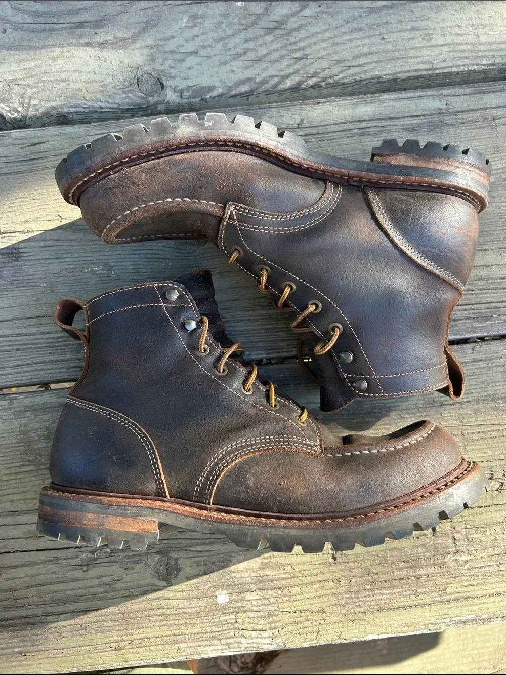Truman Boots Moc Toe in Java Waxed Flesh